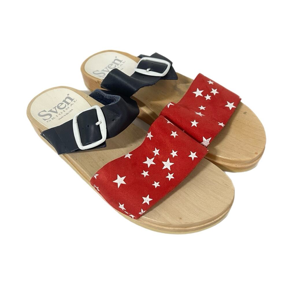 SVEN Original 2 Strap Slip-on Clog Low Flat Sandal Size 38 Leather Americana